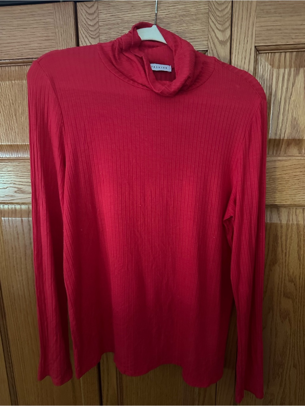 CY Fashion Red Ribbed Turtleneck Long Sleeve Top | Size Large